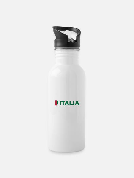 Nationalflagge von Italien - Trinkflasche mit integriertem Trinkhalm - Weiß