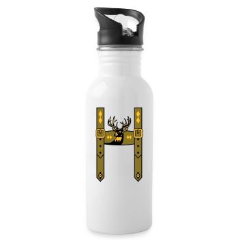 Lederhose Bayern Wiesn Hirschgeweih - Trinkflasche mit integriertem Trinkhalm - Weiß - Rechts