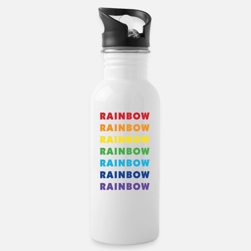 rainbow - Water bottle with straw - white