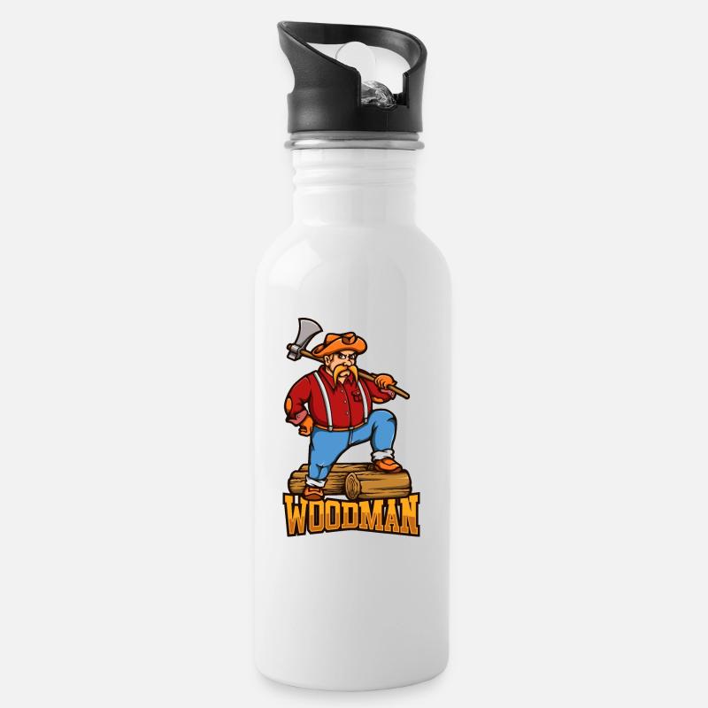 Der Holzfäller - Trinkflasche mit integriertem Trinkhalm - Weiß