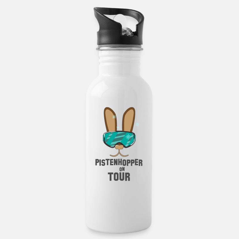 Ski Hase - Trinkflasche mit integriertem Trinkhalm - Weiß