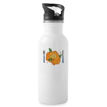 Sorry kann nicht muss Schnitzel essen - Trinkflasche mit integriertem Trinkhalm - Weiß - Rechts