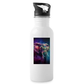Elefanten Portrait - Trinkflasche mit integriertem Trinkhalm - Weiß - Rechts