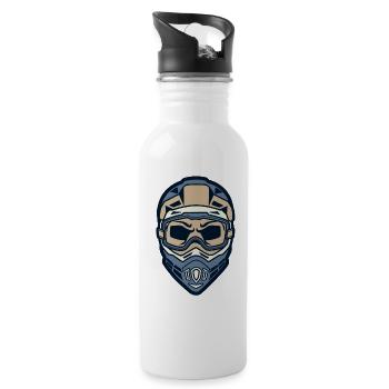 Motocrosshelm mit Kopf - Trinkflasche mit integriertem Trinkhalm - Weiß - Rechts