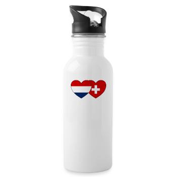 Switzerland Holland Flag Heart - Water bottle with straw - white - Right