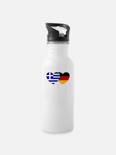 Griechenland Deutschland Flagge Herz - Trinkflasche mit integriertem Trinkhalm - Weiß