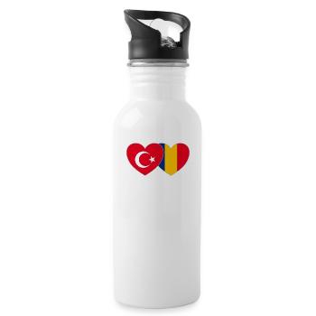 Turkey Romania Flag Heart - Water bottle with straw - white - Right