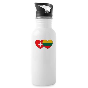 Switzerland Lithuania Flag Heart - Water bottle with straw - white - Right