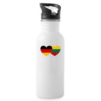 Germany Lithuania Flag Heart - Water bottle with straw - white - Right