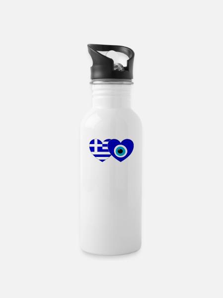 Greece Happiness Flag Heart - Water bottle with straw - white