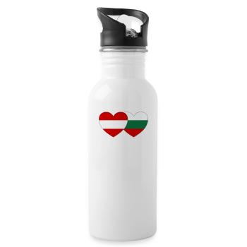 Österreich Bulgarien Flagge Herz - Trinkflasche mit integriertem Trinkhalm - Weiß - Rechts