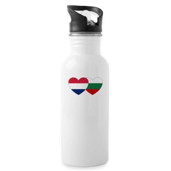 Holland Bulgarien Flagge Herz - Trinkflasche mit integriertem Trinkhalm - Weiß - Rechts
