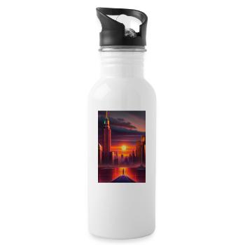 new york futuriste avec couche de soleil - Gourde avec paille intégrée - blanc - Droite