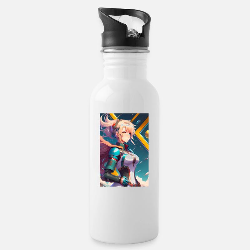 Bild Anime Mädchen - Trinkflasche mit integriertem Trinkhalm - Weiß