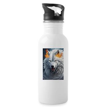 White Animal Wolf - Trinkflasche mit integriertem Trinkhalm - Weiß - Rechts