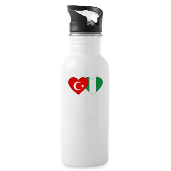 Turkey Nigeria Flag Heart - Water bottle with straw - white - Right