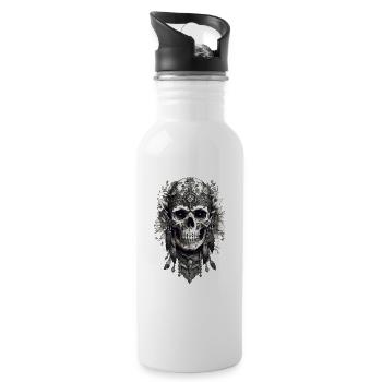 Floral skull hippie - Trinkflasche mit integriertem Trinkhalm - Weiß - Rechts
