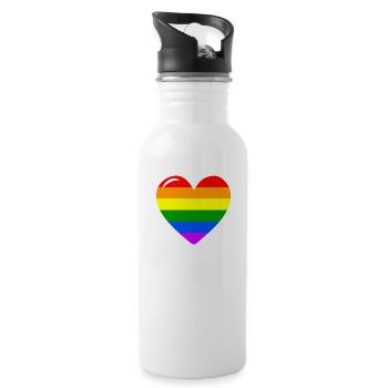 Herz Liebe Regenbogenflagge - Trinkflasche mit integriertem Trinkhalm - Weiß - Rechts