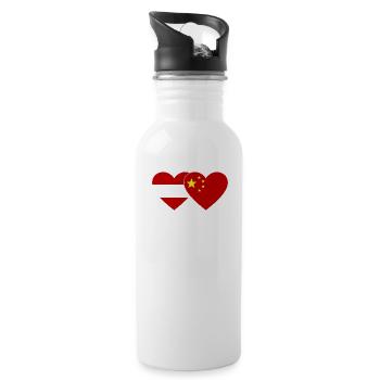Austria China Flag Heart - Water bottle with straw - white - Right
