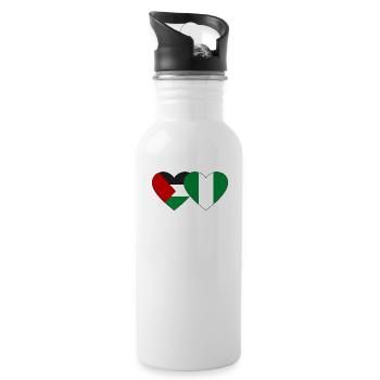 Palestine Nigeria Flag Heart - Water bottle with straw - white - Right