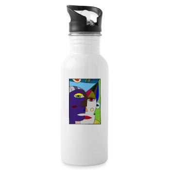 Abstract Faces Picasso - Trinkflasche mit integriertem Trinkhalm - Weiß - Rechts