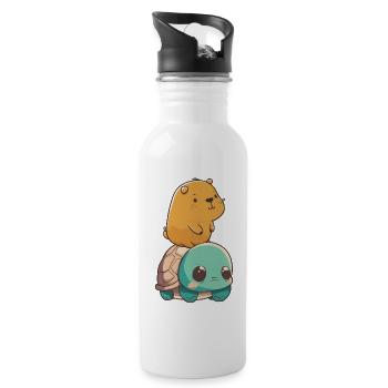 Bébé Capybara monte sur bébé tortue - Gourde avec paille intégrée - blanc - Droite