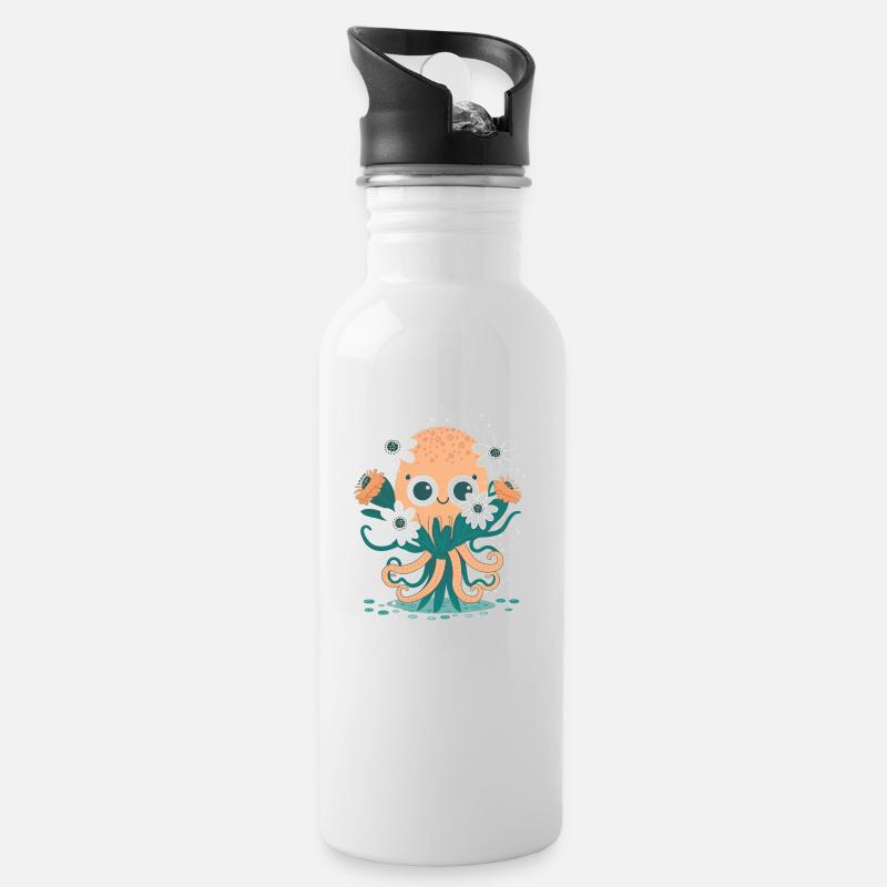 Affectionate Tentacles 3 - Water bottle with straw - white