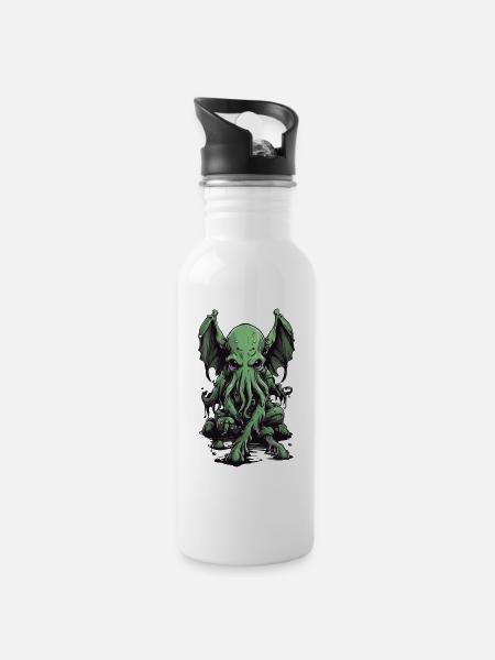 Schleimiges Halloween Cthulhu Tentakeln Monster - Trinkflasche mit integriertem Trinkhalm - Weiß