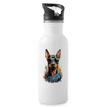 Dobermann Hund Streetwear Ästhetik Design - Trinkflasche mit integriertem Trinkhalm - Weiß - Rechts