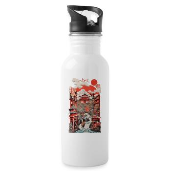 Japanische Ukiyo-E Retro Landschaft Vintage Design - Trinkflasche mit integriertem Trinkhalm - Weiß - Rechts