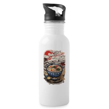 Retro Ramen Japan Ukiyo-E Style Noodle Soup Art - Water bottle with straw - white - Right
