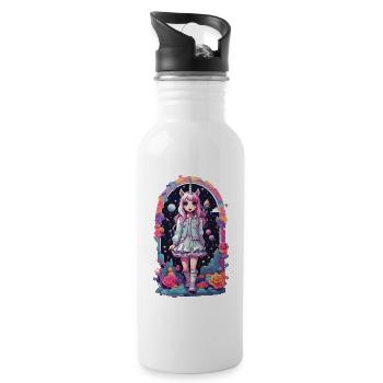 Gothic Kawaii Chibi Unicorn Anime eGirl Style - Water bottle with straw - white - Right