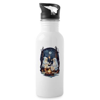 Funny Halloween Ghosts Grilling Campfire - Water bottle with straw - white - Right
