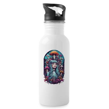 Psychedelic Pastel Dream Mushrooms Festival Design - Water bottle with straw - white - Right