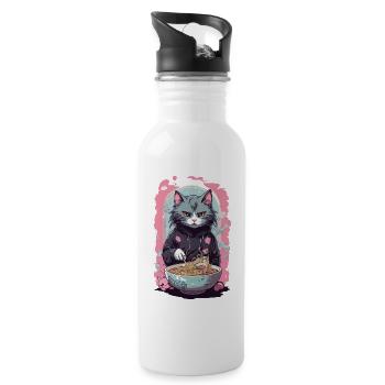 Anime Ramen Cat Japanese Noodle Soups Art - Water bottle with straw - white - Right