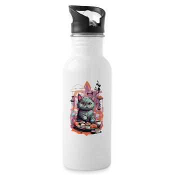 Kawaii Cat Sushi Pastel Lover Japan Style - Water bottle with straw - white - Right