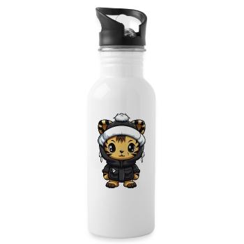 Tiger Winter Comic - Water bottle with straw - white - Right