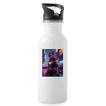 Cyberpunk Girl Cyborg - Trinkflasche mit integriertem Trinkhalm - Weiß - Rechts