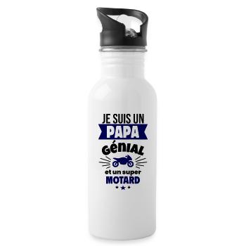 Je suis un papa génial et un super motard - Gourde avec paille intégrée - blanc - Droite