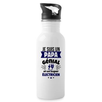 Papa génial & électricien – idée fête des pères - Gourde avec paille intégrée - blanc - Droite