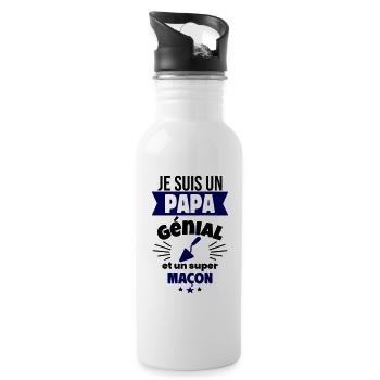 Papa génial & maçon – idée fête des pères - Gourde avec paille intégrée - blanc - Droite