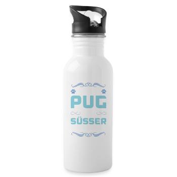 Pug Pug Dog Saying - Water bottle with straw - white - Right