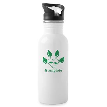 "Grünpfote" Pflanzenliebhaber Design - Trinkflasche mit integriertem Trinkhalm - Weiß - Rechts