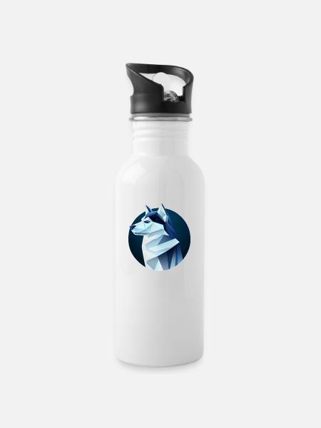 Husky-Hund wie ein Wolf - Trinkflasche mit integriertem Trinkhalm - Weiß