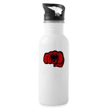 Albanien Flagge Hand Faust - Trinkflasche mit integriertem Trinkhalm - Weiß - Rechts