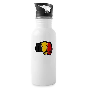 Belgium Flag Hand Fist - Water bottle with straw - white - Right