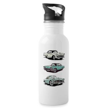 Retro cars. Old school graphic. - Water bottle with straw - white - Right