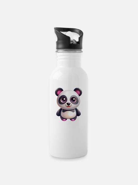 Kawaii Panda - Water bottle with straw - white