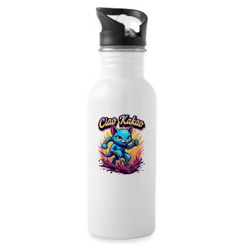 Ciao Kakao rennende Katze Matschlauf Laufshirt - Trinkflasche mit integriertem Trinkhalm - Weiß - Rechts