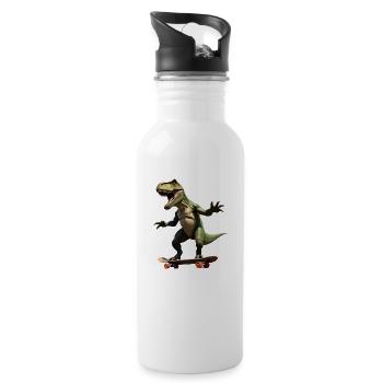 Lustiger T-Rex auf Skateboard - Dinosaurier - Trinkflasche mit integriertem Trinkhalm - Weiß - Rechts